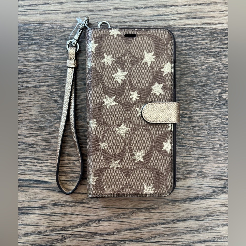 COACH iPhone X & XS Signature Canvas Pop Star Print Phone Folio Case‎ Card Slots
